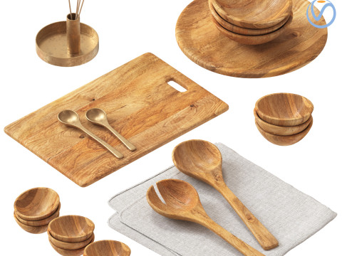 SET OF MANGO WOOD SALAD SERVERS accessories Modelo 3D