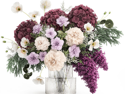 Bouquet of hydrangea lilac poppy peony in a vase 437 Modelo 3D