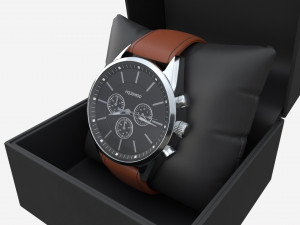 Wristwatch with Leather Strap in box 01 3D Модель