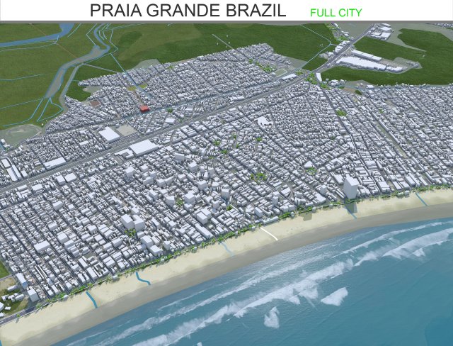 Praia Grande city Brazil 40km 3Dモデル .c4d .max .obj .3ds .fbx .stl .blend 