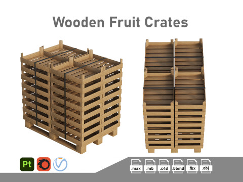 Wooden Fruit Crates On Pallet 3D Model