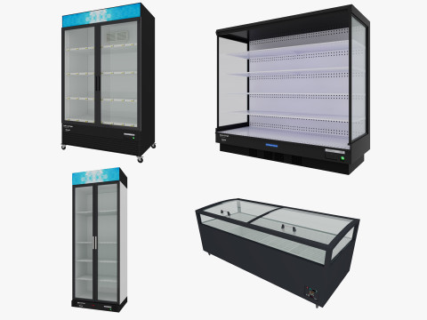 Supermarket Freezer Refrigirator Low-poly 3D Model