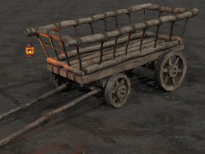 stylized medieval cart with a lamp 3D Модель