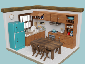 Isometric Kitchen Low Poly Blend FBX OBJ Modelo 3D