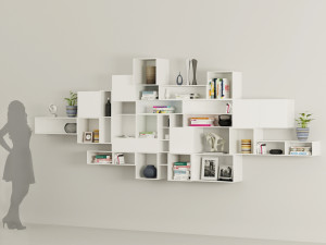 Boxed floating Library shelves Model 3D