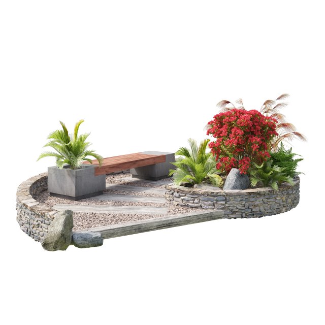 Spiral landscape bench with flower planter 3Dモデル .c4d .max .obj .3ds .fbx .stl .blend 