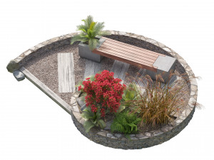Spiral landscape bench with flower planter 3Dモデル