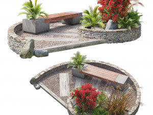 Spiral landscape bench with flower planter 3Dモデル