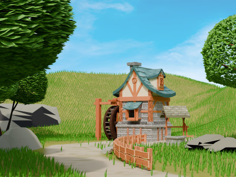 Low-Poly Stylized Village Scene 3Dモデル