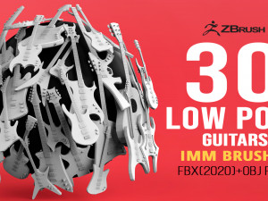30 electric metal rock guitar music instrument shapes IMM brush set Zbrush obj and fbx files 3D मॉडल
