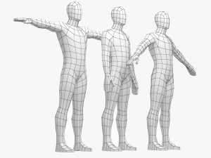 Natural Male in 3 Modeling Poses Base Mesh 3D Model