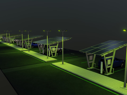 Low Poly Solar Carport Type-1 Pack 3Dモデル