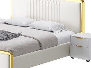 Glamorous White Wood Upholstered Bed I 3D Model