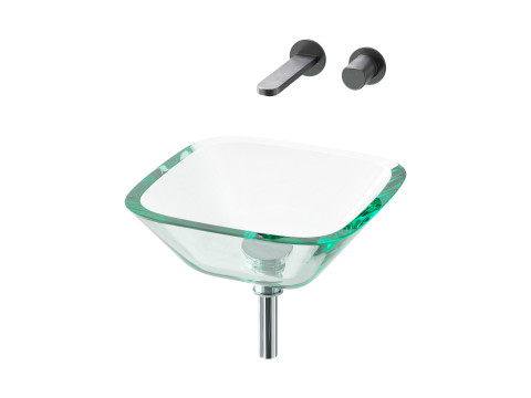 Square Glass Bathroom Vessel Sink with Drain Mini Bath Bowl Modelo 3D