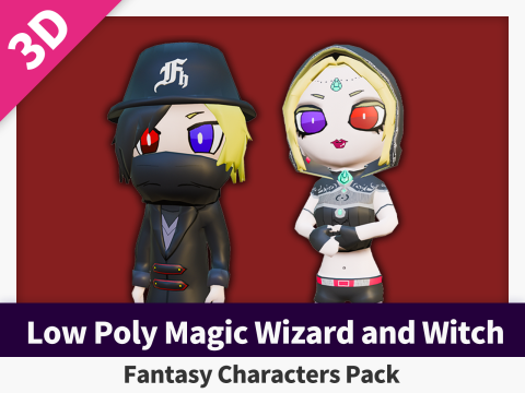 Low Poly Magic Wizard and Witch - Fantasy Characters Pack 3D Модель